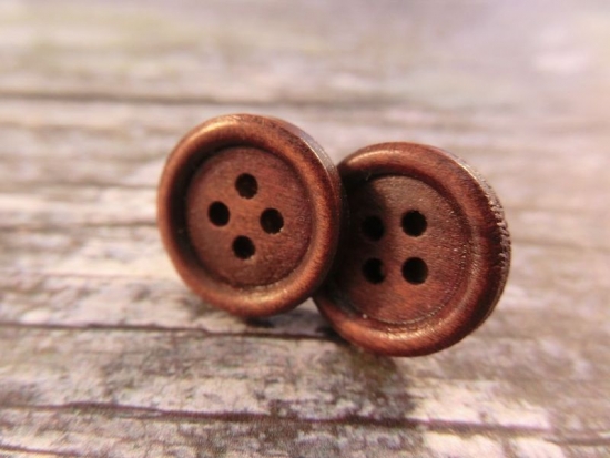 Schlichte braune Holzknopf Ohrstecker Natur Button